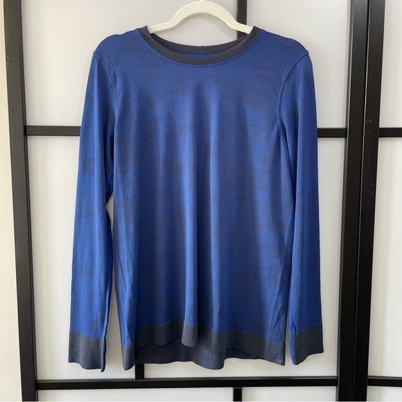 [M] Lululemon Men’s Metal Vent Tech Long Sleeve Blue & Black Camo Print Fitted - Picture 1 of 12